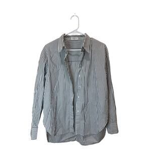 Aritzia Babaton Sz S White Gray Blue Stripe Cotton Longsleeve Button Up Shirt